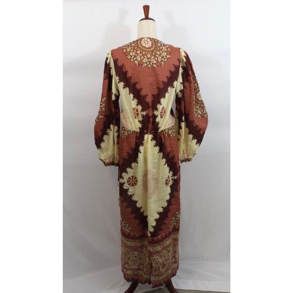 JOHANNA ORTIZ Sz 10 Sacred Soul Midi Dress Linen Midi Tie Front - Picture 7 of 16